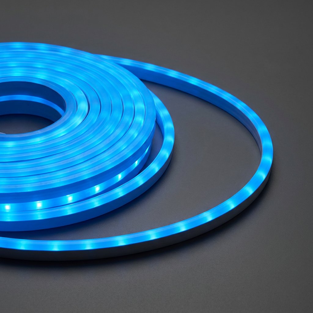 Архитектурный гибкий неон 8×16 мм, 50 м, 12 В, 120 led, IP65, синее свечение