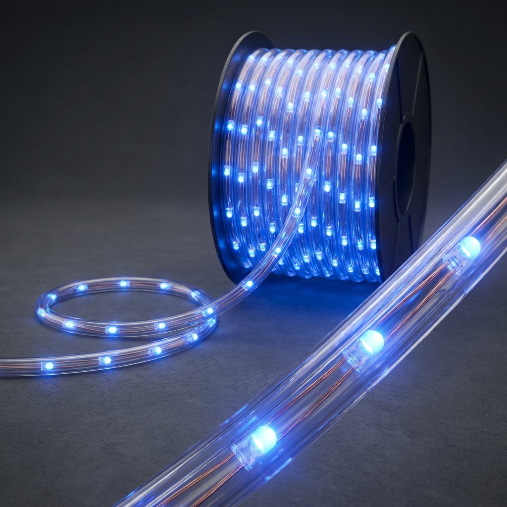 Светодиодный Дюралайт Ø10 мм, двухжильный, синий статика, 230 В, 24 LED/м, модуль 2 м, бухта 100 м