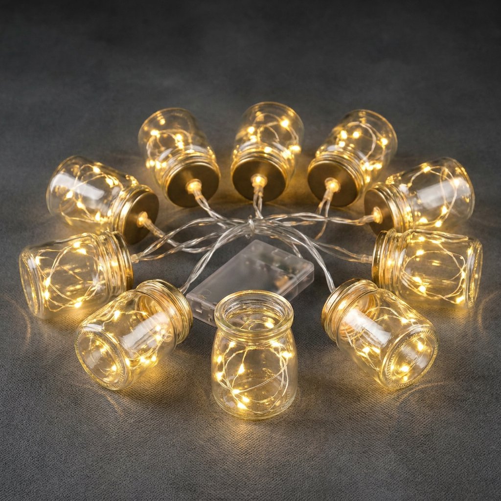 Гирлянда «Баночки» 1.5 м, тёплый белый статика, 10 LED, провод прозрачный ПВХ, IP20