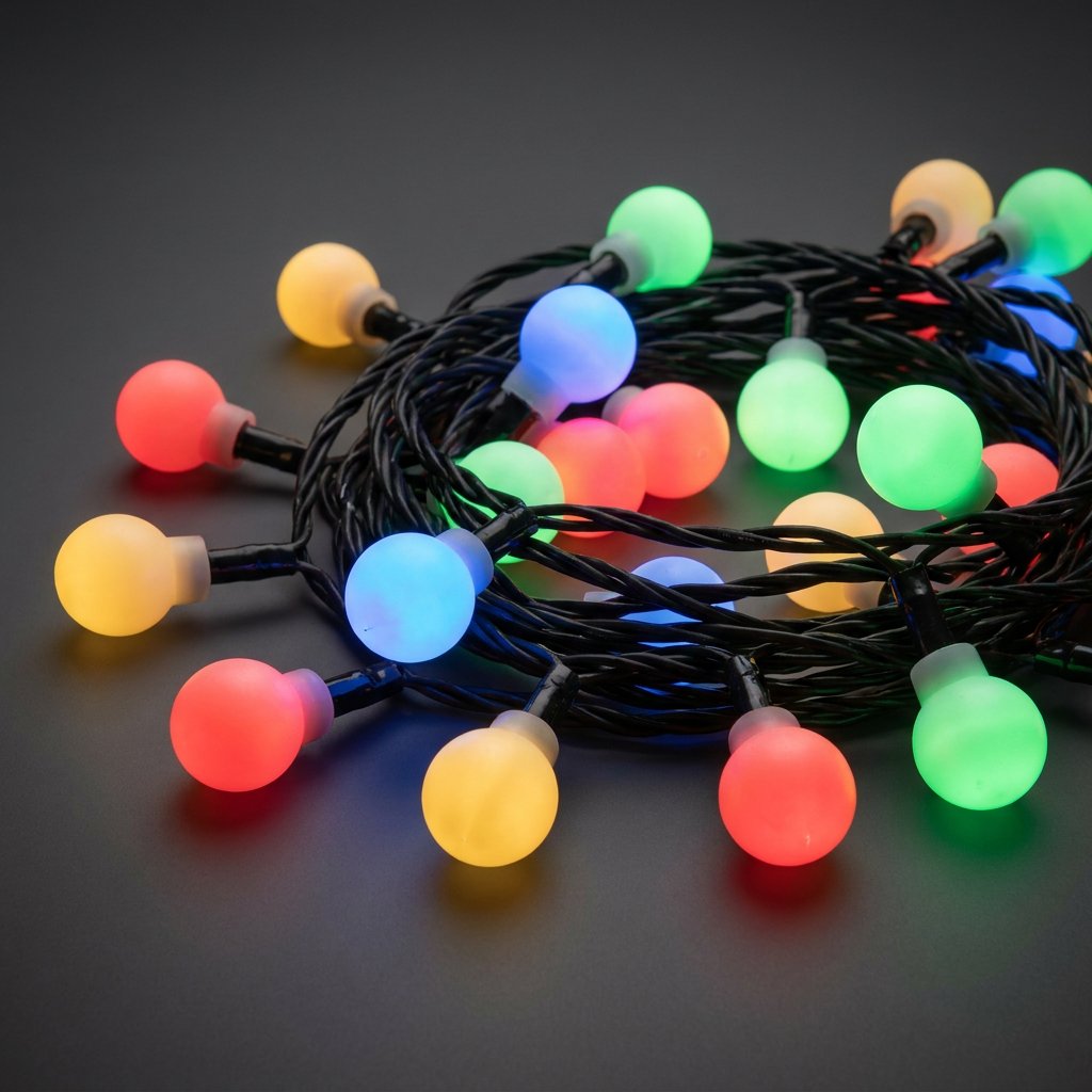 Гирлянда “Шарики” 10 м Разноцветная с Мерцанием, 100 LED, 23 мм, Чёрный ПВХ, IP54, LTC