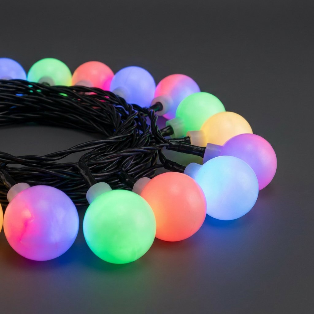 Гирлянда “Шарики” 10 м RGB с Мерцанием, 100 LED, 18 мм, Чёрный ПВХ, IP65, LTC