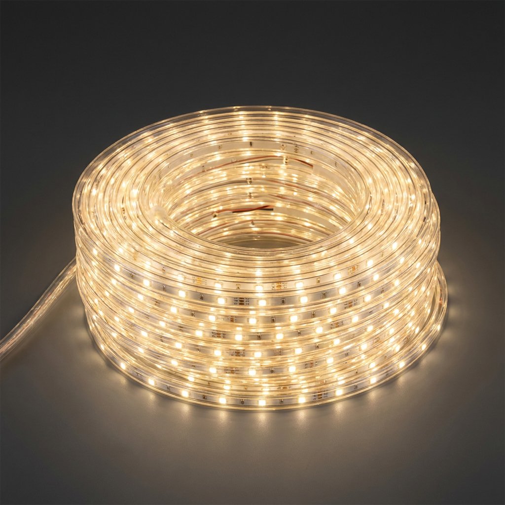 Светодиодный Дюралайт Ø13 мм Тепло-Белый 24В, 36 LED/м, Свечение 360°, IP65, Бухта 100м